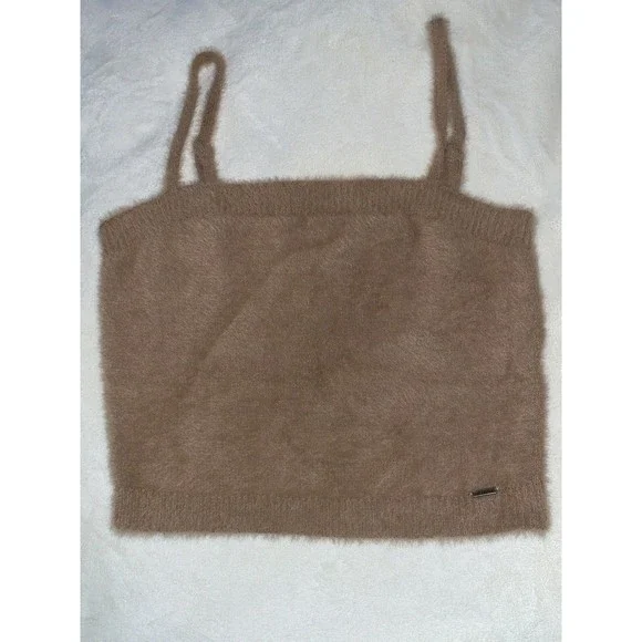 Fuzzy brown cropped soft Hollister Tank blouse Top M - Picture 3 of 12